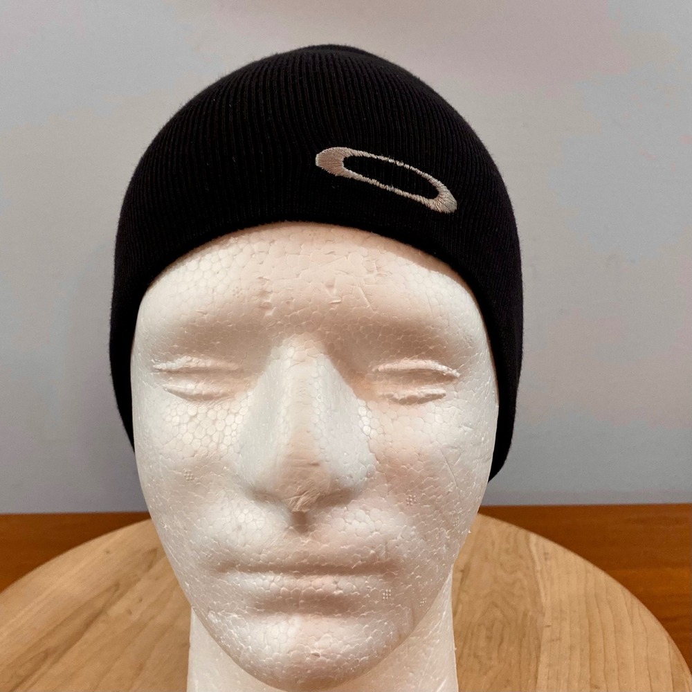 Vintage Oakley Software Beanie Hat Black White Stretch Ellipse Logo Y2K Skater
